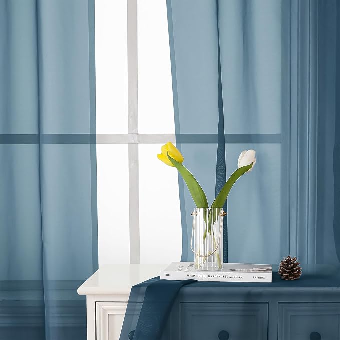 Dusty Blue Sheer Curtains 72 Inches Long 2 Panels, Light Filtering Voile - Image 4