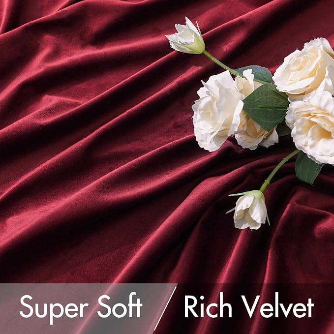 MIULEE Velvet Curtains 52x90 inches 2 Panels Burgundy Red Blackout Curtains | - Image 4