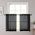 Black Kitchen Curtains 30 Inch Length Tier 2 PCS, Solid Soft Airy Half Curtains by WelvetBLK