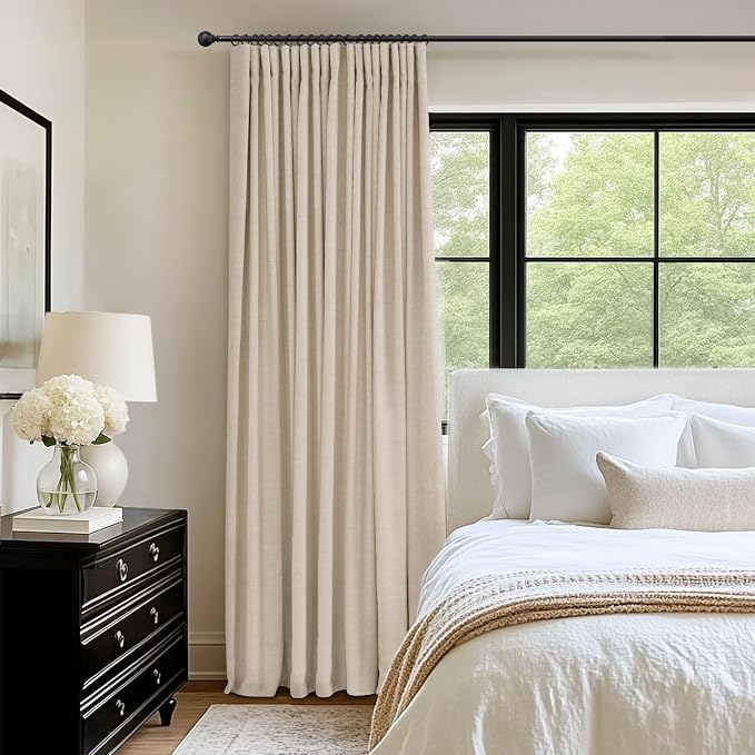 INOVADAY Linen Textured 100% Blackout Sliding Door Curtains 102x96 Oatmeal | 1 - Image 5
