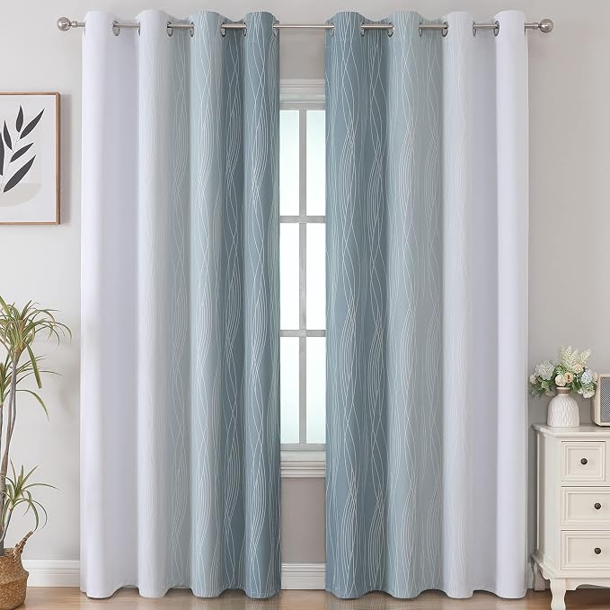 Stone Blue and Greyish White Blackout Curtains - Image 2