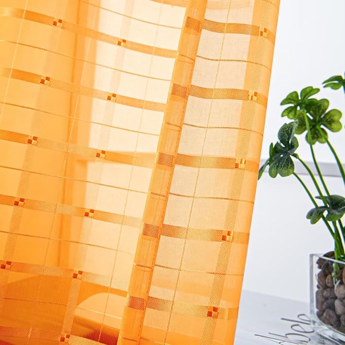 SpaceDresser Check Sheer Curtains 84 Inches Long - Image 2