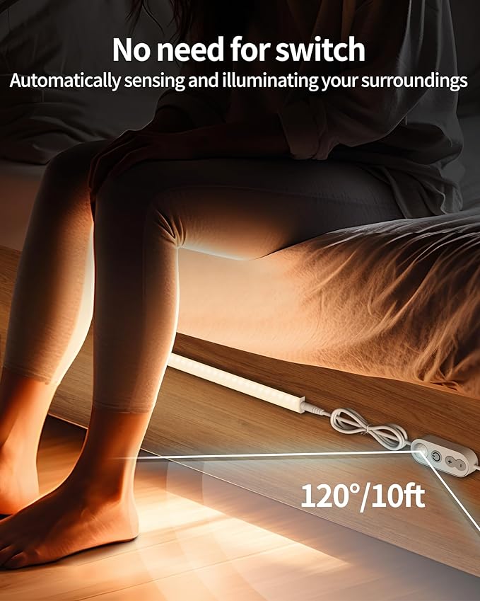 Motion Sensor Dimmable Under Cabinet Lighting, 6000K White, Plug-in, Linkable LED Closet Light Bars, 12-inch 2 Pack