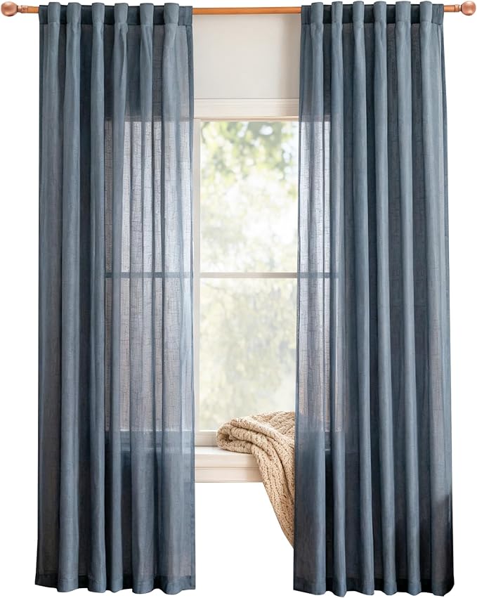 MYSKY HOME 72 Inches Long Semi Sheer Curtains Light Filtering Window Drapes - Image 8