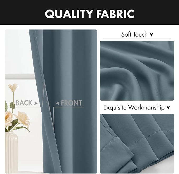 MIULEE 4 Panels Set Grey Blue Blackout Curtains 63 Inch Length Bedroom | - Image 8