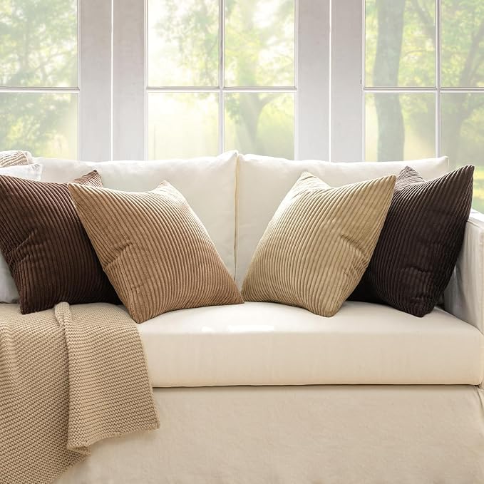 MIULEE Fall Corduroy Decorative Throw Pillow Covers Dark Brown 20x20 | Set of 4 - Image 2