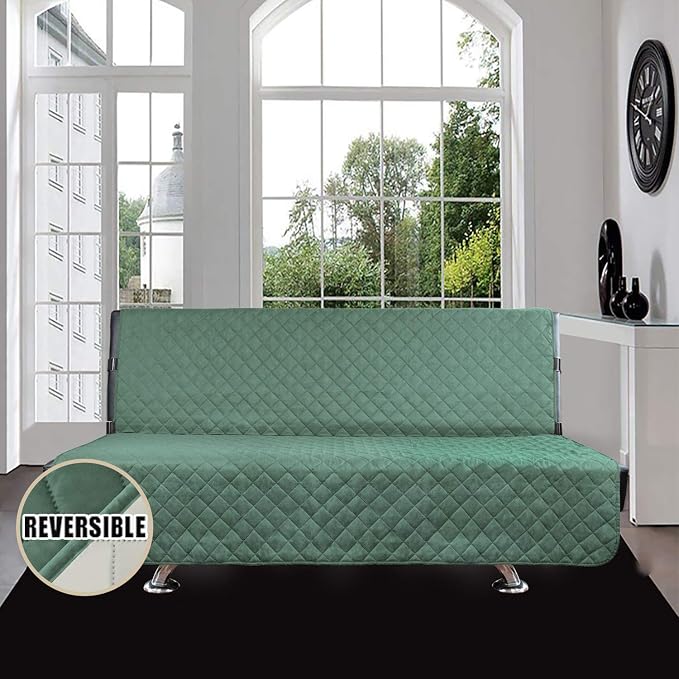 Easy-Going Reversible Couch Cover, Large Futon Sofa, Cyan/Ivory | Machine - Image 2