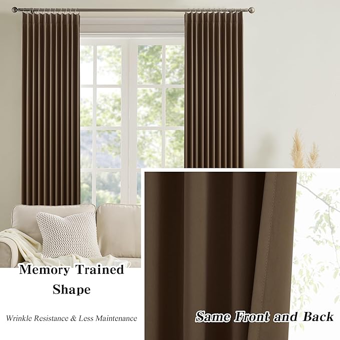 Brown Blackout Curtains 150 Inches Long, Extra Long Pinch Pleats Living Room - Image 6