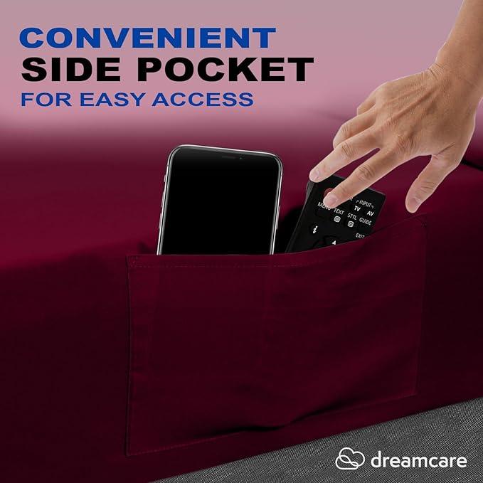 DREAMCARE Full Size Cooling Sheets - 4pcs Set - Soft & Long Lasting 100% Fine Brushed Polyester with Side Pocket - Burgundy