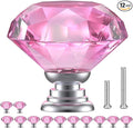 POZEAN Crystal Cabinet Knobs 12Pack, 1.18inch Dresser Knobs for Cabinet, Drawer with Two Different Sizes Screws, Diamond Glass Pulls Handles (30mm, 12Pack, Pink-Silver)