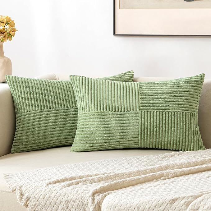 MIULEE Sage Green Decorative Lumbar Throw Pillow Covers 12x20 Inch 2 Pack | by MIULEE