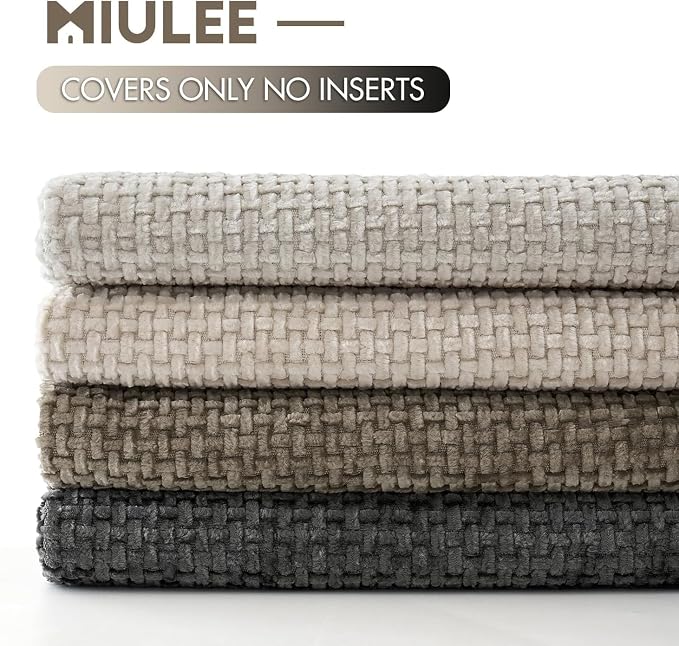 MIULEE Soft Decorative Chenille Euro Pillow Covers Neutral 24x24 Pack of 4 | - Image 6