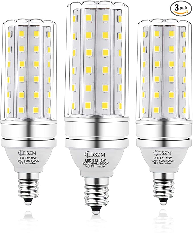 E12 LED Corn Light Bulb, 12W Equivalent 100W, 1200 Lumen Daylight 5000K, Non-Dimmable Candelabra Base Chandelier Light Bulbs, Pack of 3