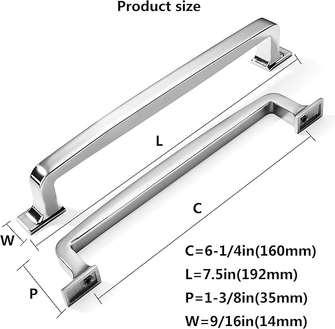 KHTumeware 2 Pack 6-1/4 Inch Cabinet Pulls & Drawer Pulls - Polished Chrome Cabinet Hardware