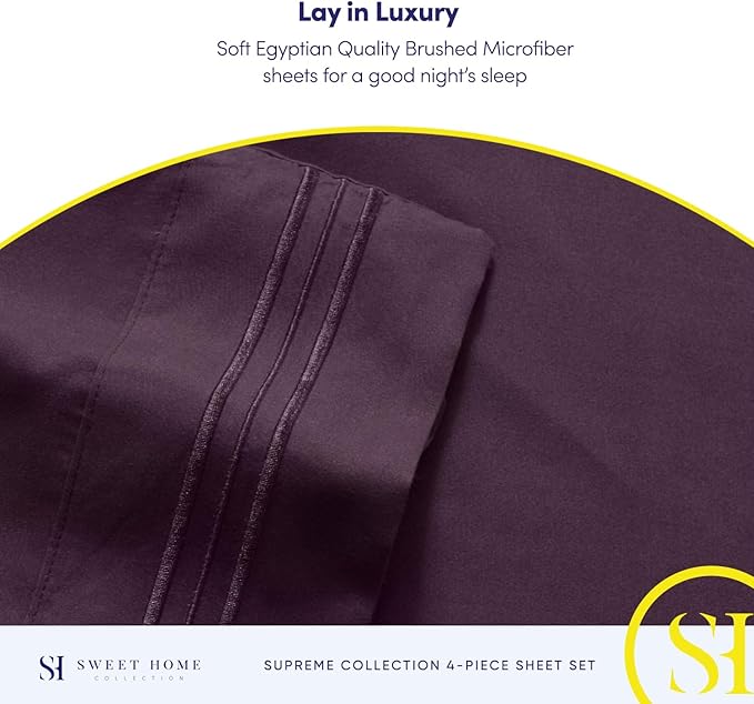 Twin Sheets - Breathable Luxury Sheets with Full Elastic & Secure Corner Straps Built In - 1800 Supreme Collection Extra Soft Deep Pocket Bedding Set, Sheet Set, Twin, Purple