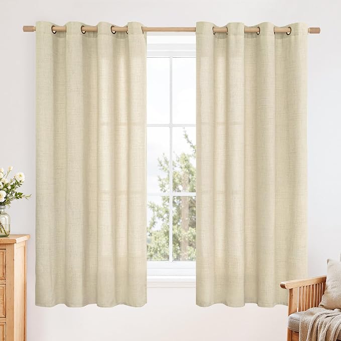 YoungsTex Warm Beige Linen Curtains 63 Inch Length 2 Panels, Light Filtering by YoungsTex