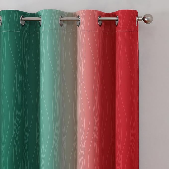 Red and Green Ombre Blackout Curtains 52Wx84L 2 Panels | Ombre Christmas - Image 4