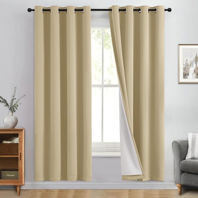 Yakamok Beige 100% Blackout Curtains 72 Inches Long by Yakamok