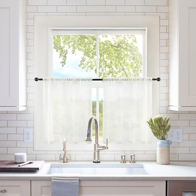 MIULEE 2 Panels Kitchen Tiers Half Window Sheer Curtains 29 X 24 Inch Ivory | by MIULEE