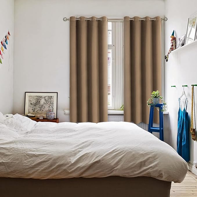 BGment Blackout Curtains for Living Room - Grommet Thermal Insulated Room Darkening Curtains for Bedroom, 2 Panels of 52 x 63 Inch, Taupe