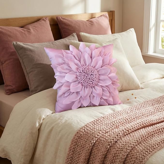 Purple Accent 3D Flower Decorative Throw Pillow Covers - Image 6