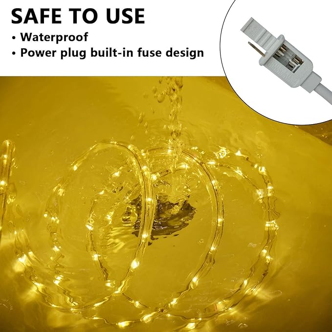 SURNIE LED Rope Lights Outdoor Warm White, Waterproof 10FT Cuttable 3000K Soft Lighting Indoor 110V Flexible Clear Tube for Bedroom Outside Garden Deck Patio Camping Decor, Not Flat Strip