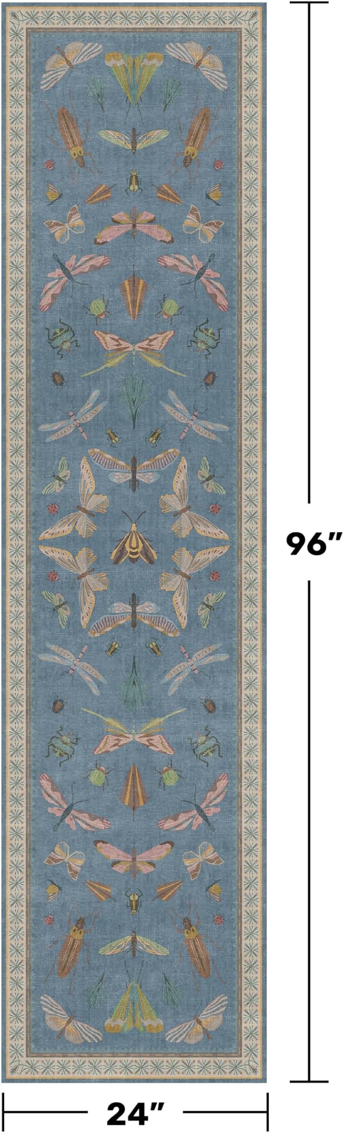 Blue Boho Hallway Runner Rug 2x8, Washable Non Slip Rug - Image 2