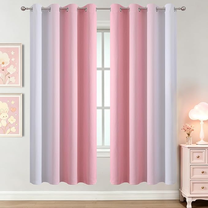 Pink and Greyish White Ombre Blackout Curtains - Image 2