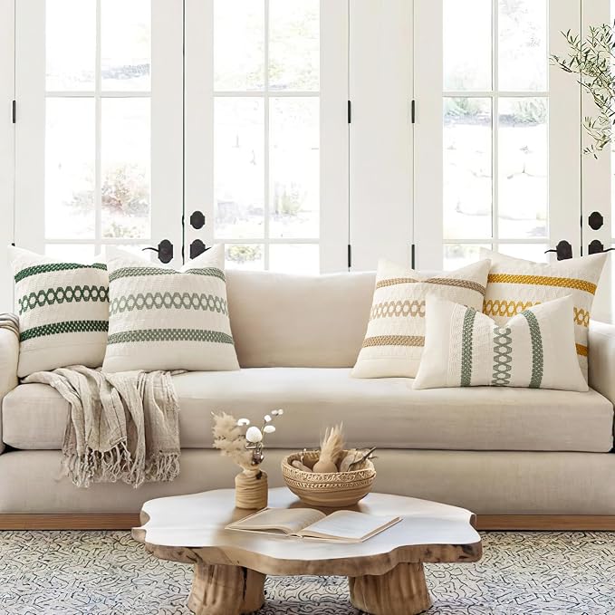MIULEE Set of 2 Sage Green Boho Decorative Lumbar Pillow Covers 12x24 Inch | - Image 3