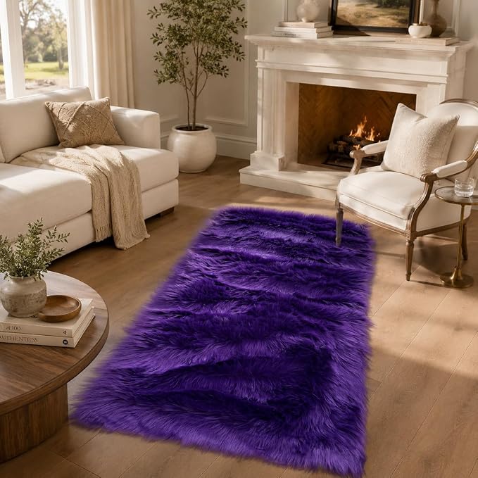 EasyJoy Faux Sheepskin Rug, Fluffy Faux Fur Rug, Ultra Soft Shag Area Rug - Image 2