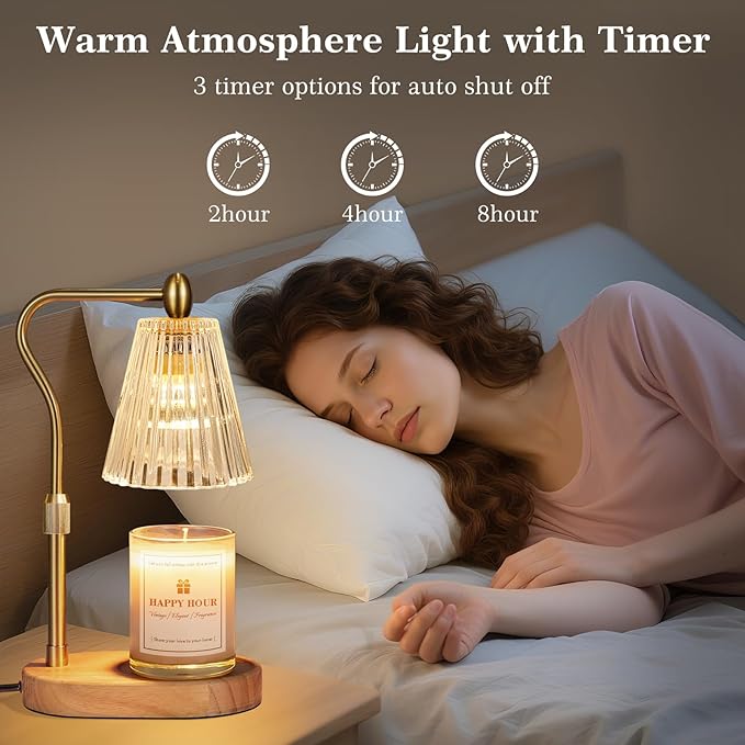 Candle Warmer Lamp, with Timer and Dimmer, Adjustable Height, Christmas Birthday Gifts for Women Mom, House Warming Gifts New Home Decor, Thanksgiving Decorations,Wax Warmer for Scented Jar Candles
