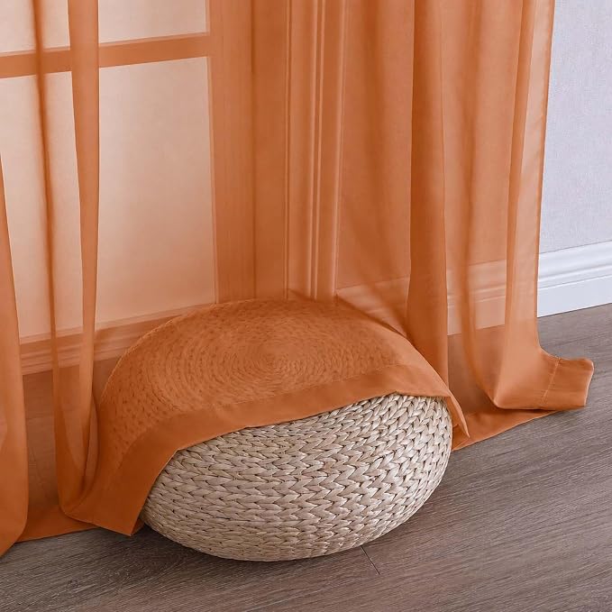 Orange Sheer Curtains 84 Inches Long 2 Panels Set, Light Filtering Sheer - Image 6