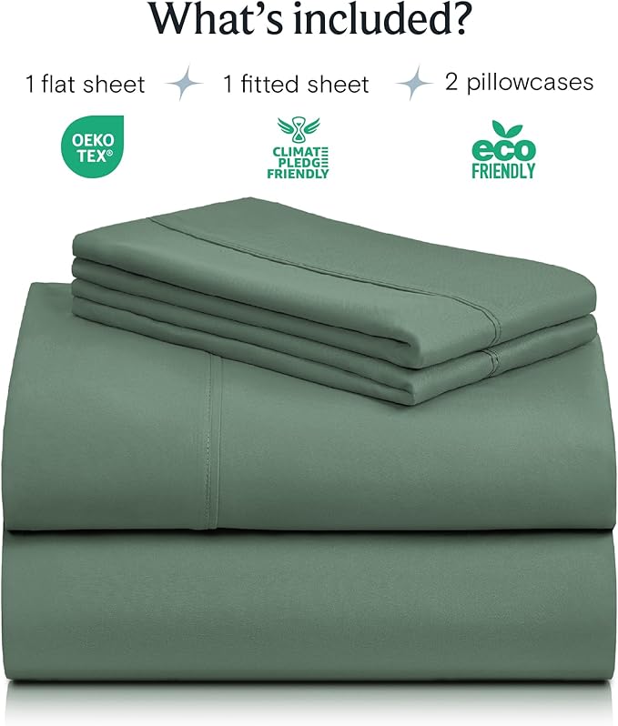 LuxClub 4 PC Full Sheet Set, Breathable Luxury Bed Sheets, Deep Pockets Wrinkle Free Cooling Bed Sheets Machine Washable Hotel Bedding Silky Soft - Tree Moss Green Full