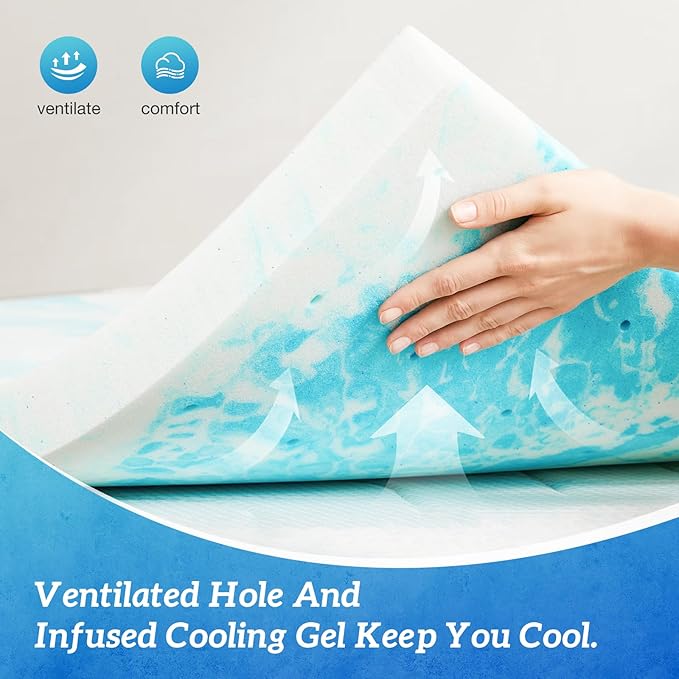 Sweetcrispy Mattress Topper Twin,4 Inch Thick Memory Foam Gel Infused Cooling Toppers Pad for Twin Size Bed, Sleeper Sofa, RV, Camper, CertiPUR US Certified, Ventilated and Breathable, Blue