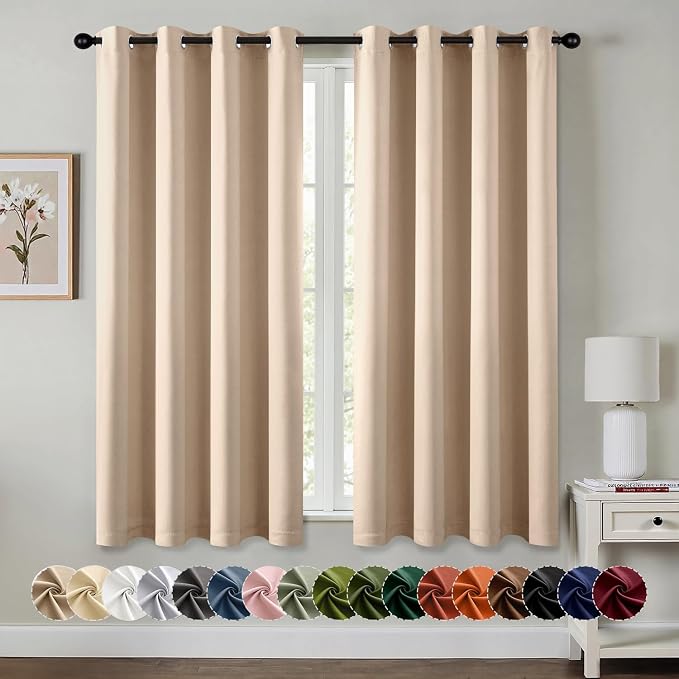 MIULEE Blackout Curtains for Bedroom 2 Panels 50 x 63 Inch Long Beige | Thermal by MIULEE