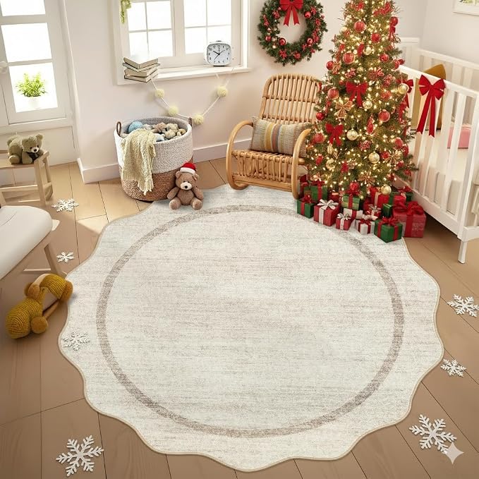 GarveeHome Scalloped Round Rugs 6 ft Washable Area Rug by GarveeHome