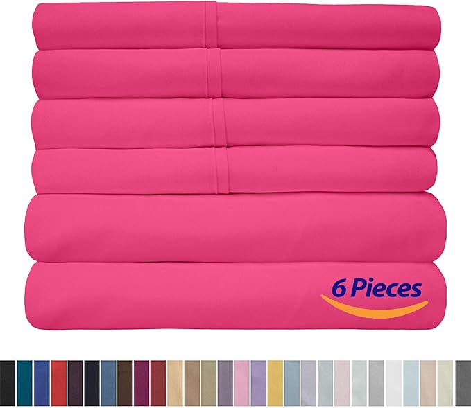 Cal King Size Bed Sheets - 6 Piece 1500 Supreme Collection Fine Brushed Microfiber Deep Pocket California King Sheet Set Bedding - 2 Extra Pillow Cases, Great Value, California King, Fuschia