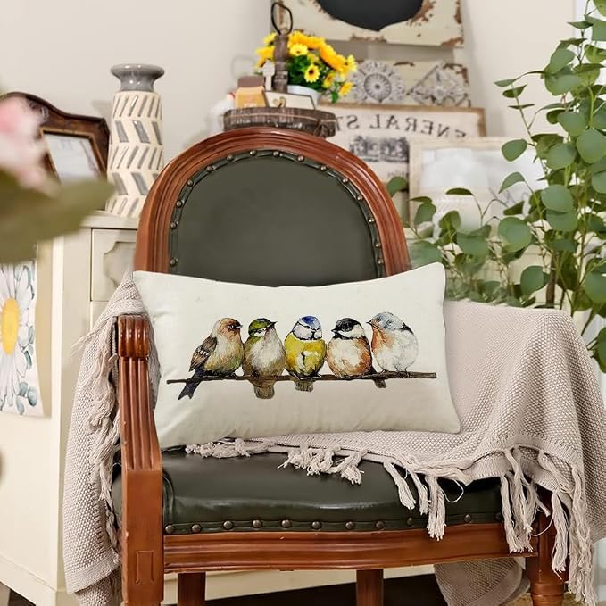 RABUSOFA Watercolor Birds Pillows Decorative Throw Pillows 12x20, Hand-Painted - Image 2