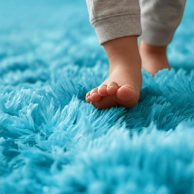 Amdrebio Blue Round Shaggy Rug 4Ft - Image 4