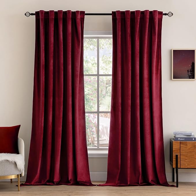 MIULEE Velvet Blackout Curtains 52x108 inches 2 Panels Burgundy Red | Luxury by MIULEE