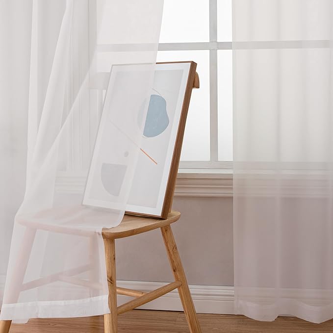 Chyhomenyc Ivory Sheer Curtains 96 Inch Length 2 Panels Set | Elegant, Light - Image 7