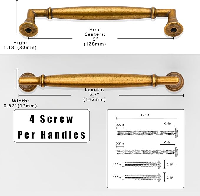 10 Pack Antique Brass Cabinet Pulls 5 Inch(128mm) Kitchen Cabinet Handles Solid Zinc Alloy Cabinet Hardware Drawer Pulls