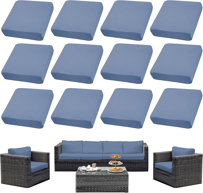 12PCS Patio Cushion Covers, Patio Furniture Couch Seat Slipcovers | Washable by SUKAIKEQA