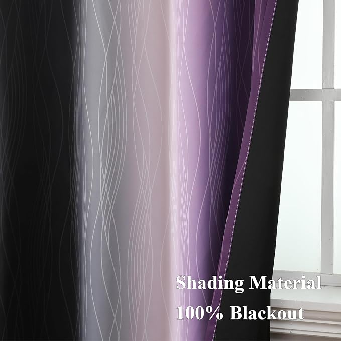 Black and Purple Ombre Blackout Curtains 72 Inch Length | Room Darkening - Image 5