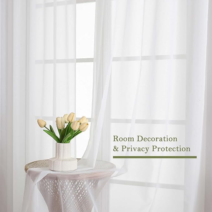 White Sheer Curtains 84 Inches Long 2 Panels, Solid Airy Voile Extra Wide - Image 6