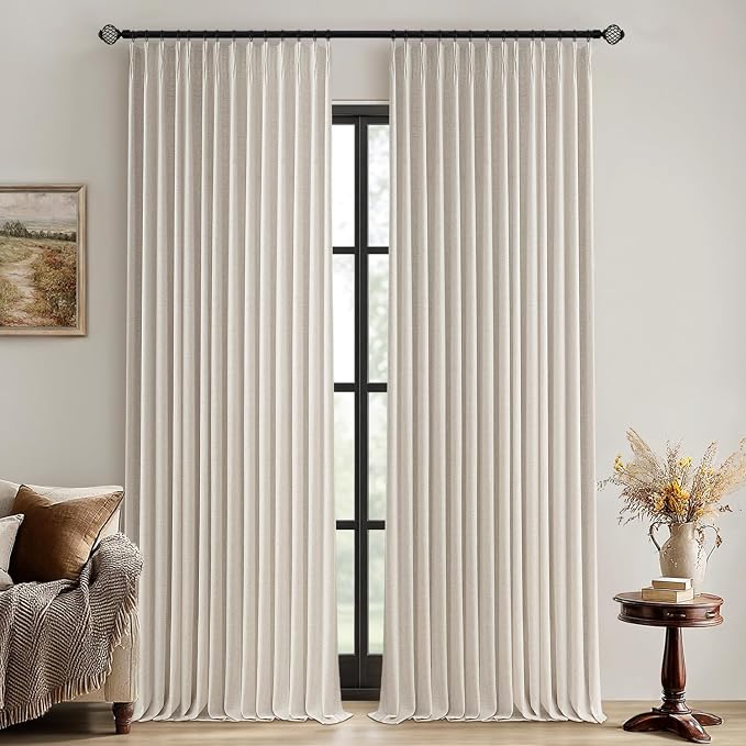 MIULEE Beige Pinch Pleated 100% Blackout Linen Curtains 40x90 Inches | Room by MIULEE