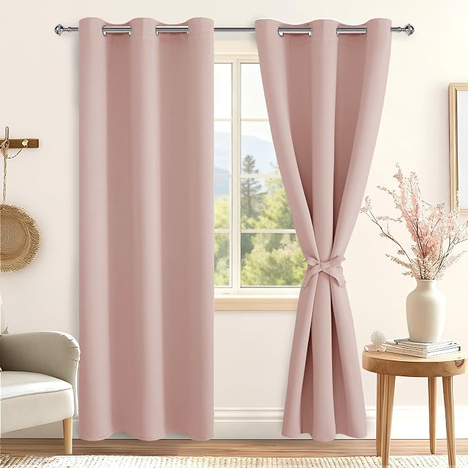 Grommet Blackout Curtains for Bedroom, 42 x 84 Inches Long, Blush | Thermal - Image 8
