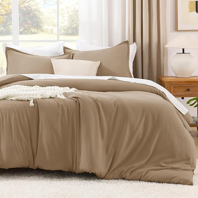 Litanika Comforters Taupe Super King Plus Size, 3 Pieces Lightweight Solid Bedding Set & Collections, All Season Fluffy Bed Set (128x120In Comforter & 2 Pillowcases)