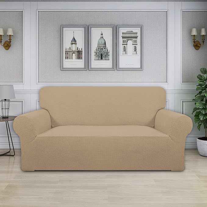 Easy-Going Stretch Oversized Loveseat Couch Covers Washable Sand | 1-Piece - Image 2