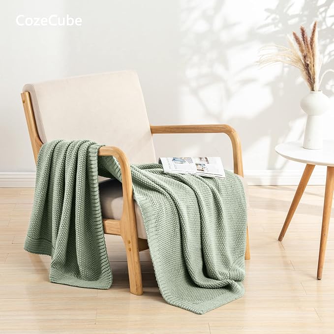 CozeCube Sage Green Seed Stitch Throw Blanket 50"x60", Farmhouse Decor | Blanket - Image 2